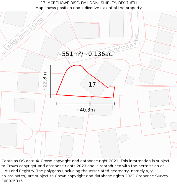 17, ACREHOWE RISE, BAILDON, SHIPLEY, BD17 6TH: Plot and title map