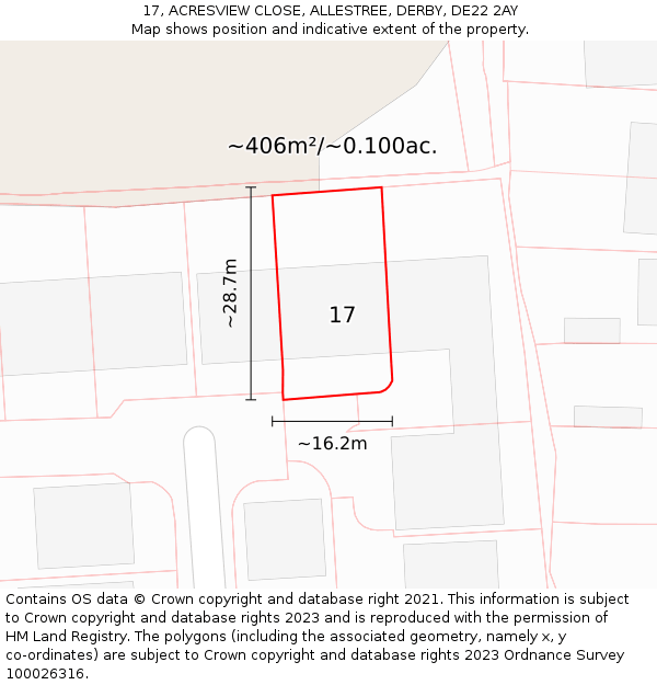 17, ACRESVIEW CLOSE, ALLESTREE, DERBY, DE22 2AY: Plot and title map