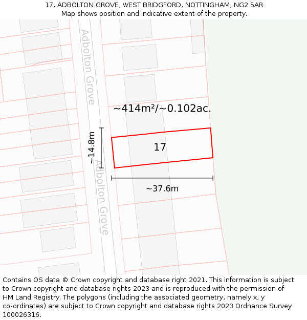 17, ADBOLTON GROVE, WEST BRIDGFORD, NOTTINGHAM, NG2 5AR: Plot and title map