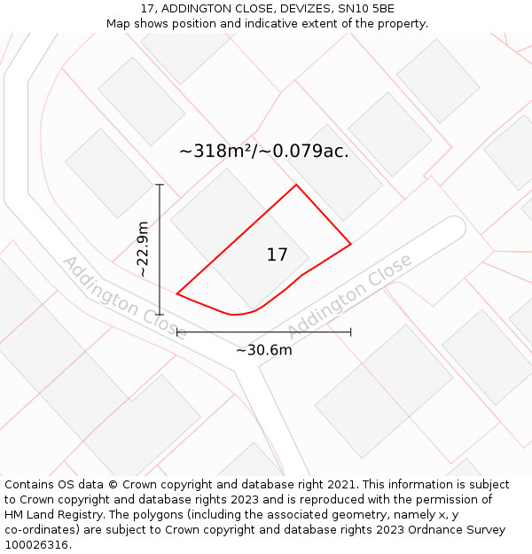 17, ADDINGTON CLOSE, DEVIZES, SN10 5BE: Plot and title map