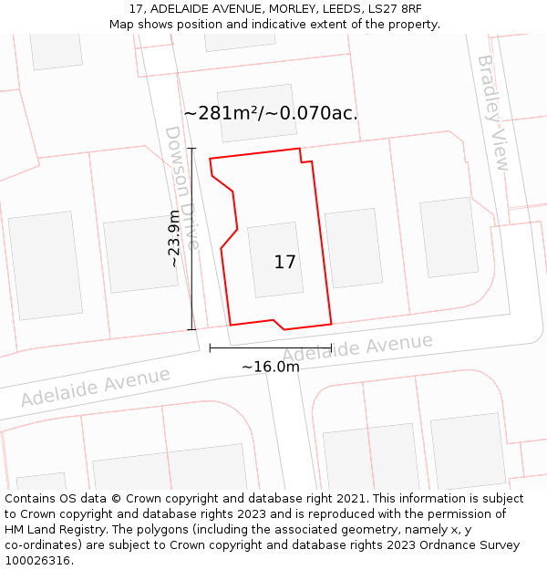 17, ADELAIDE AVENUE, MORLEY, LEEDS, LS27 8RF: Plot and title map