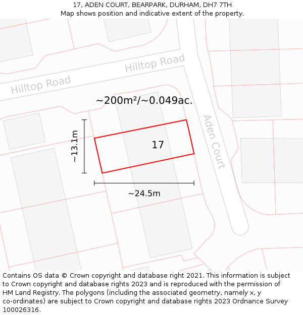 17, ADEN COURT, BEARPARK, DURHAM, DH7 7TH: Plot and title map