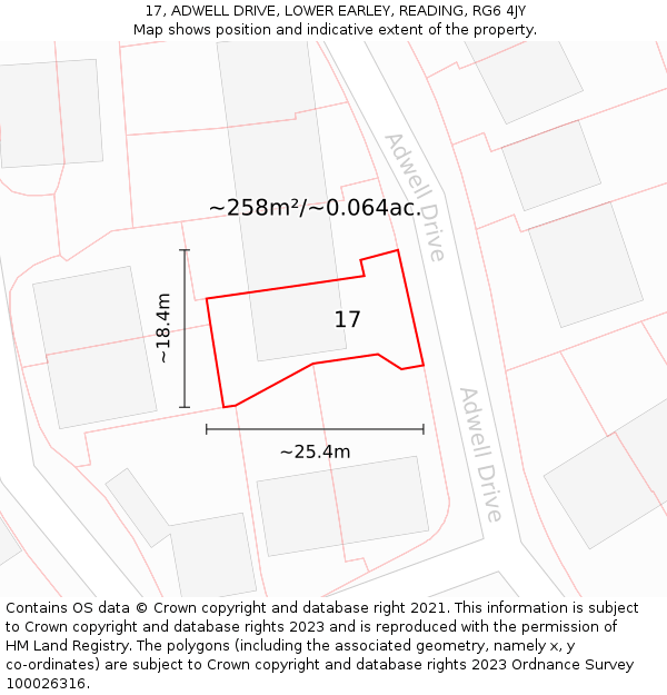 17, ADWELL DRIVE, LOWER EARLEY, READING, RG6 4JY: Plot and title map
