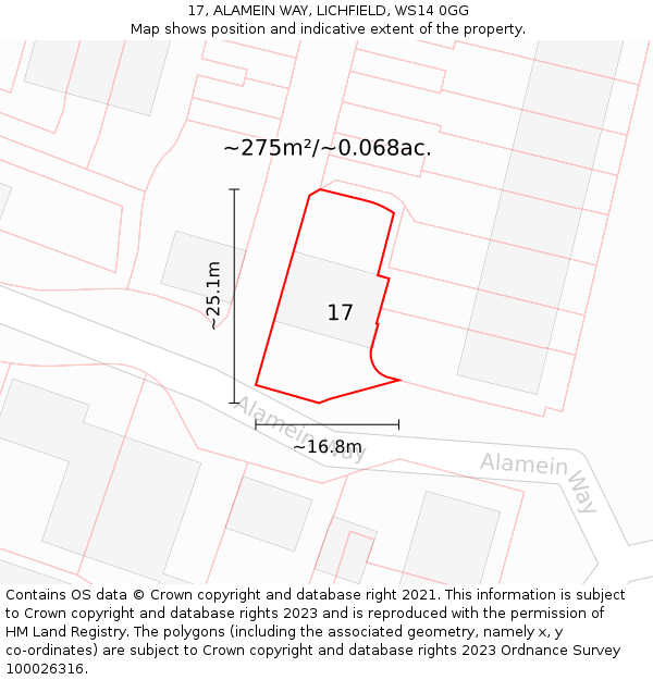 17, ALAMEIN WAY, LICHFIELD, WS14 0GG: Plot and title map