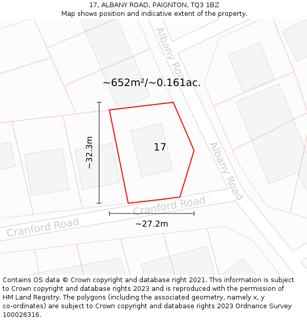 17, ALBANY ROAD, PAIGNTON, TQ3 1BZ: Plot and title map
