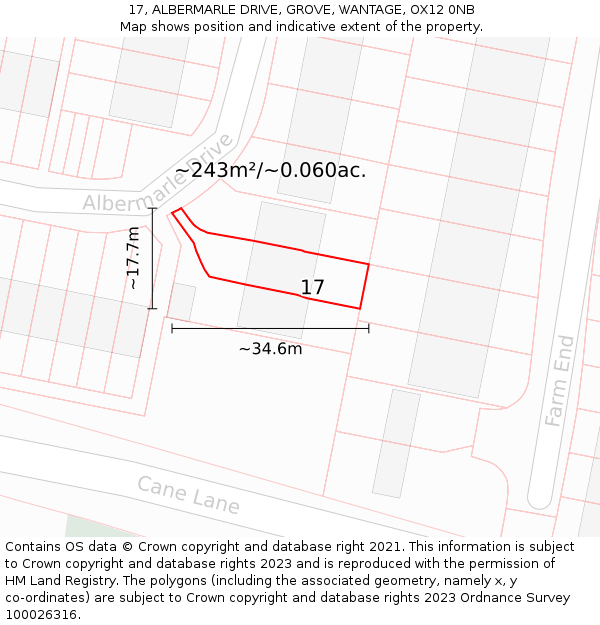 17, ALBERMARLE DRIVE, GROVE, WANTAGE, OX12 0NB: Plot and title map