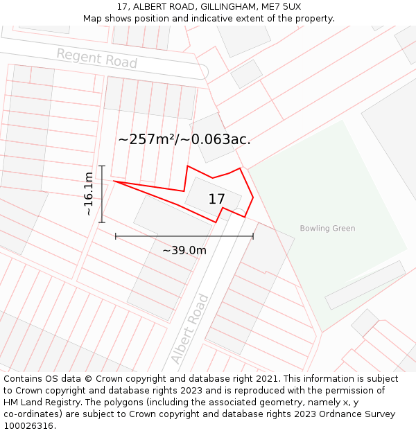 17, ALBERT ROAD, GILLINGHAM, ME7 5UX: Plot and title map