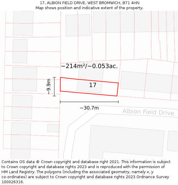 17, ALBION FIELD DRIVE, WEST BROMWICH, B71 4HN: Plot and title map