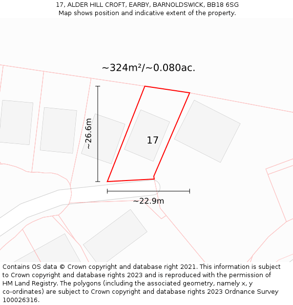 17, ALDER HILL CROFT, EARBY, BARNOLDSWICK, BB18 6SG: Plot and title map