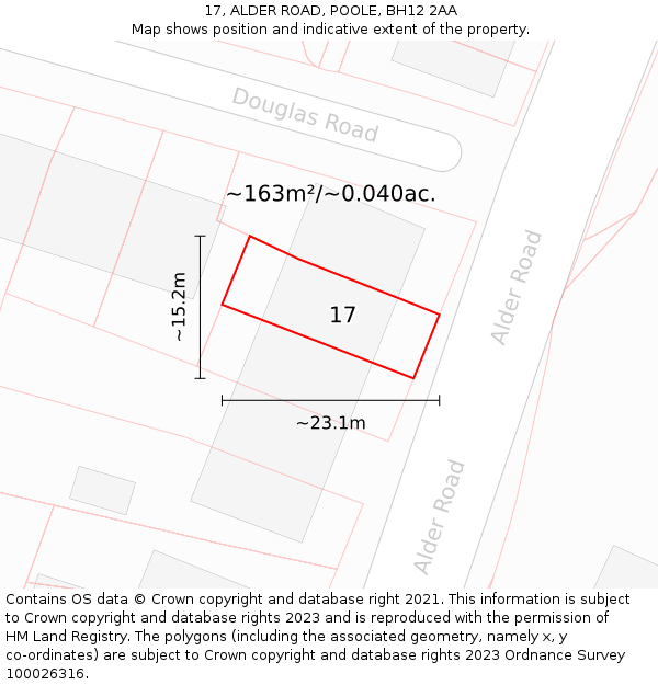17, ALDER ROAD, POOLE, BH12 2AA: Plot and title map