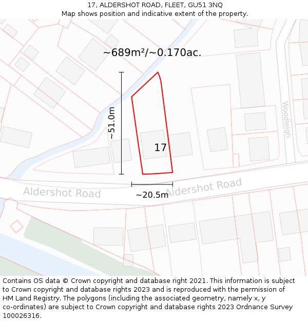 17, ALDERSHOT ROAD, FLEET, GU51 3NQ: Plot and title map