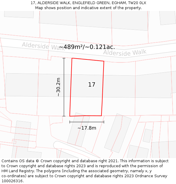 17, ALDERSIDE WALK, ENGLEFIELD GREEN, EGHAM, TW20 0LX: Plot and title map