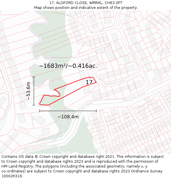 17, ALDFORD CLOSE, WIRRAL, CH63 0PT: Plot and title map