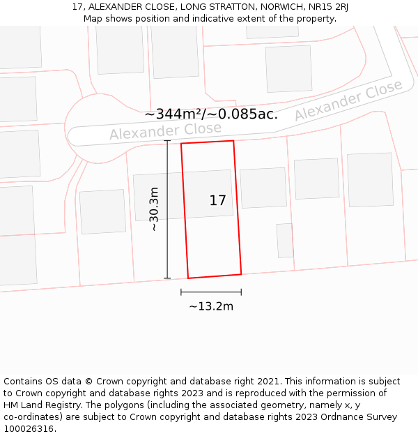 17, ALEXANDER CLOSE, LONG STRATTON, NORWICH, NR15 2RJ: Plot and title map