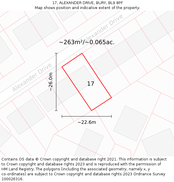 17, ALEXANDER DRIVE, BURY, BL9 8PF: Plot and title map