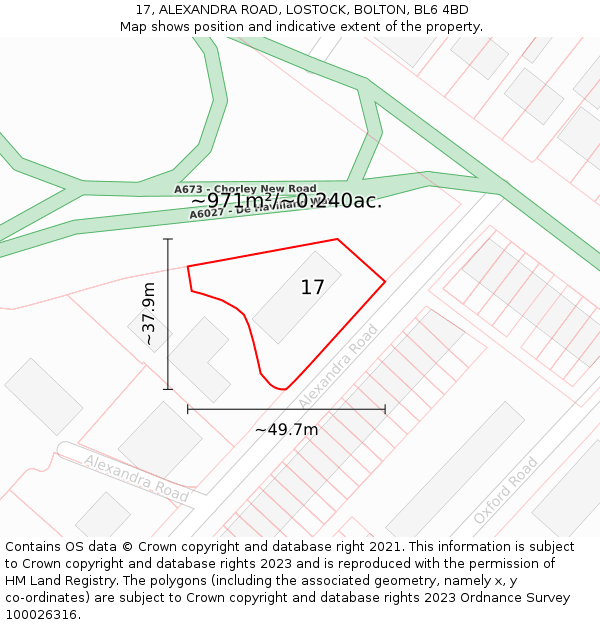 17, ALEXANDRA ROAD, LOSTOCK, BOLTON, BL6 4BD: Plot and title map