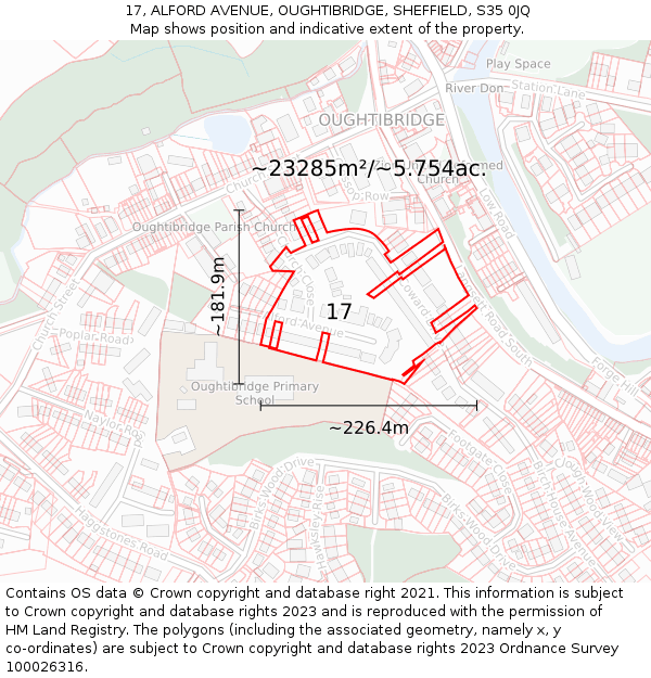 17, ALFORD AVENUE, OUGHTIBRIDGE, SHEFFIELD, S35 0JQ: Plot and title map