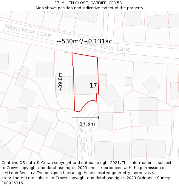 17, ALLEN CLOSE, CARDIFF, CF3 5DH: Plot and title map