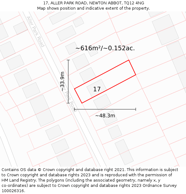 17, ALLER PARK ROAD, NEWTON ABBOT, TQ12 4NG: Plot and title map