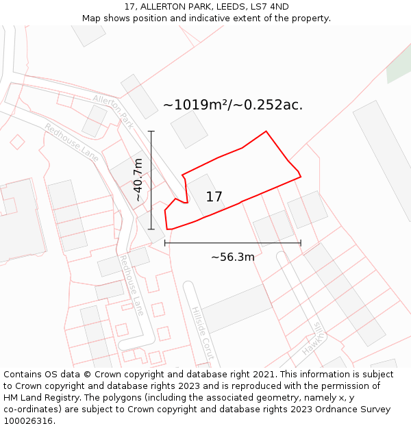 17, ALLERTON PARK, LEEDS, LS7 4ND: Plot and title map