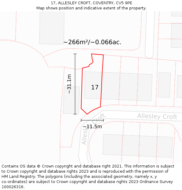 17, ALLESLEY CROFT, COVENTRY, CV5 9PE: Plot and title map