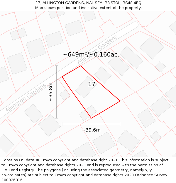 17, ALLINGTON GARDENS, NAILSEA, BRISTOL, BS48 4RQ: Plot and title map
