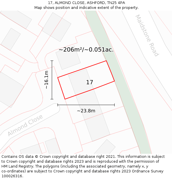 17, ALMOND CLOSE, ASHFORD, TN25 4PA: Plot and title map