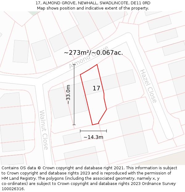 17, ALMOND GROVE, NEWHALL, SWADLINCOTE, DE11 0RD: Plot and title map