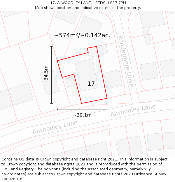 17, ALWOODLEY LANE, LEEDS, LS17 7PU: Plot and title map