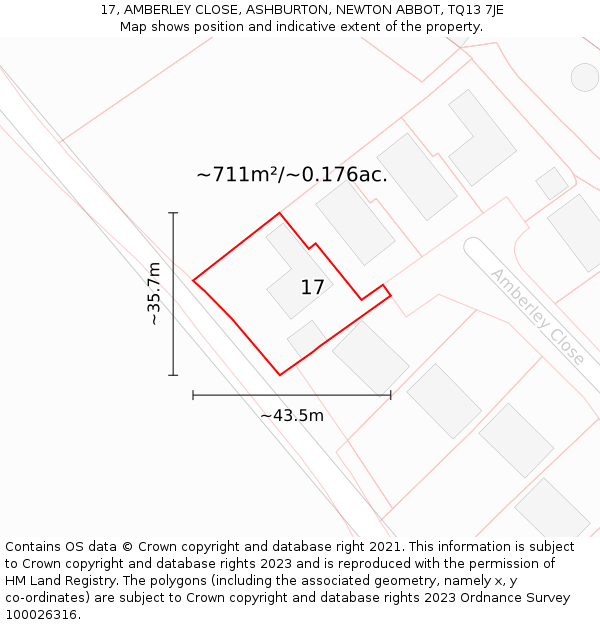 17, AMBERLEY CLOSE, ASHBURTON, NEWTON ABBOT, TQ13 7JE: Plot and title map