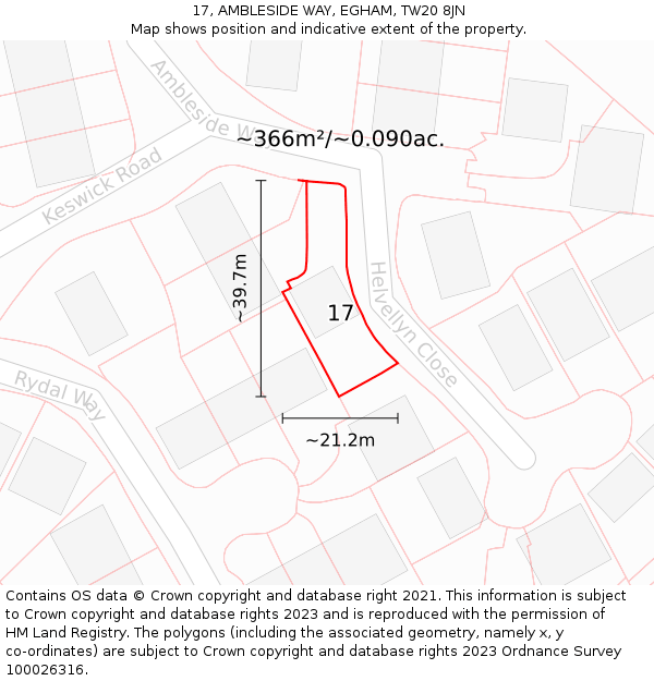 17, AMBLESIDE WAY, EGHAM, TW20 8JN: Plot and title map