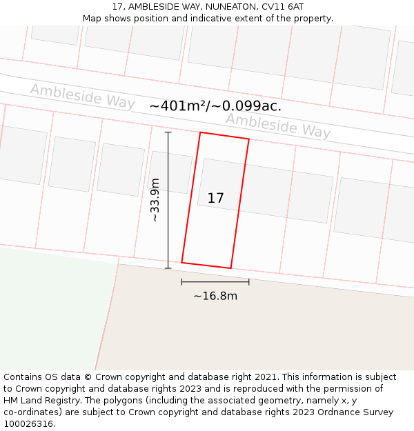 17, AMBLESIDE WAY, NUNEATON, CV11 6AT: Plot and title map