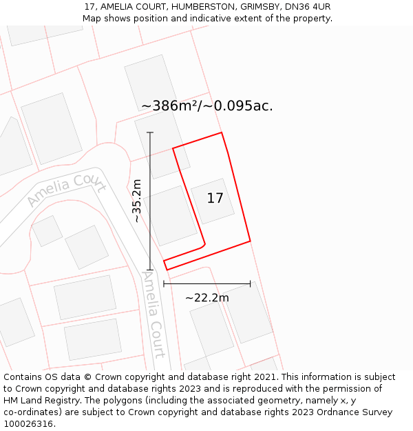 17, AMELIA COURT, HUMBERSTON, GRIMSBY, DN36 4UR: Plot and title map
