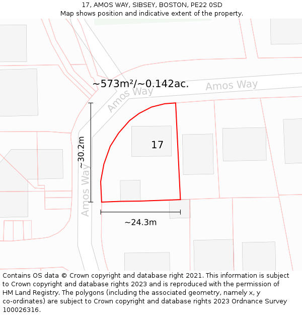 17, AMOS WAY, SIBSEY, BOSTON, PE22 0SD: Plot and title map
