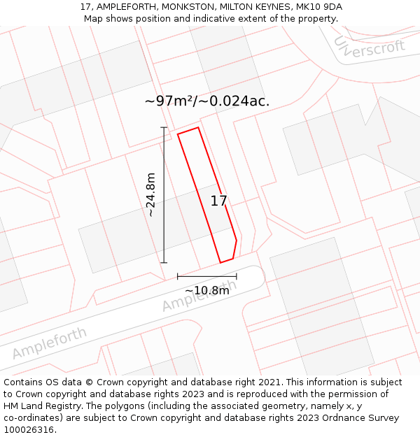 17, AMPLEFORTH, MONKSTON, MILTON KEYNES, MK10 9DA: Plot and title map