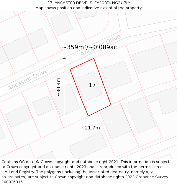 17, ANCASTER DRIVE, SLEAFORD, NG34 7LY: Plot and title map