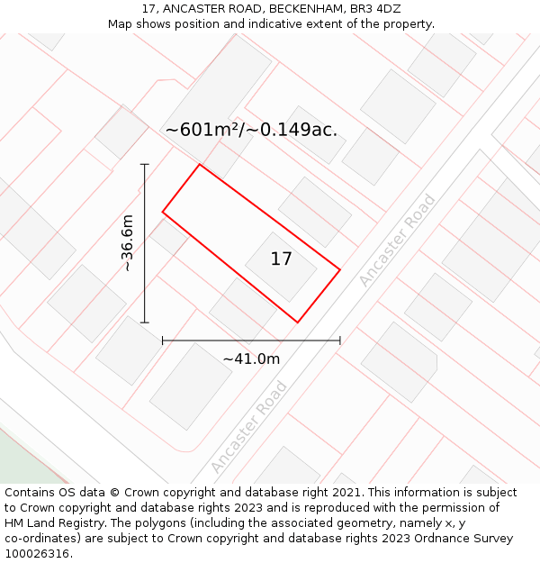 17, ANCASTER ROAD, BECKENHAM, BR3 4DZ: Plot and title map