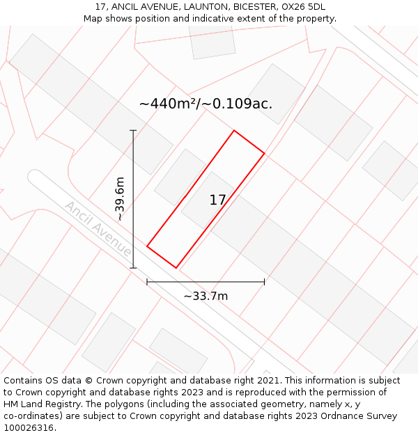 17, ANCIL AVENUE, LAUNTON, BICESTER, OX26 5DL: Plot and title map