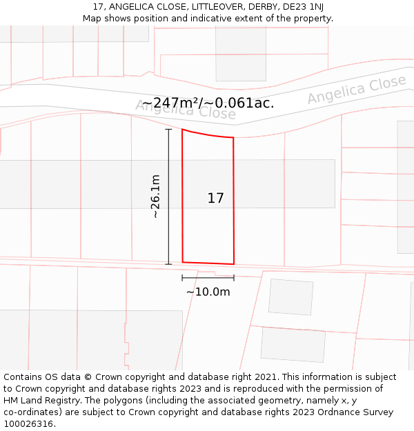 17, ANGELICA CLOSE, LITTLEOVER, DERBY, DE23 1NJ: Plot and title map