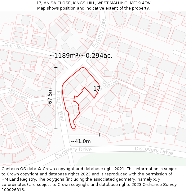 17, ANISA CLOSE, KINGS HILL, WEST MALLING, ME19 4EW: Plot and title map