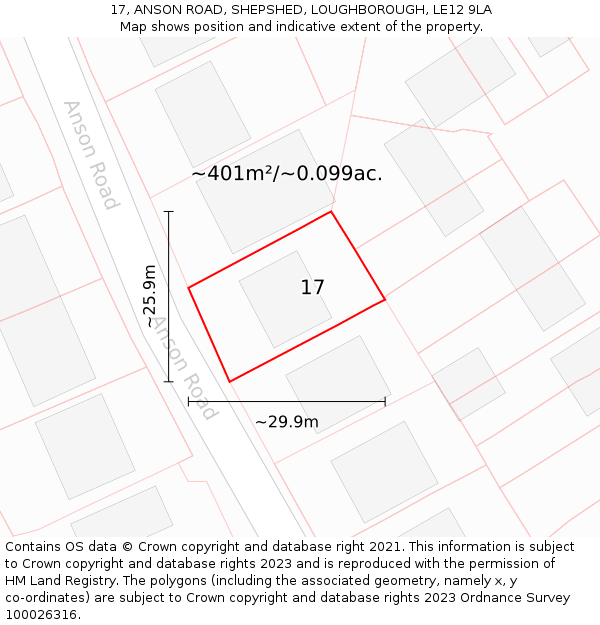 17, ANSON ROAD, SHEPSHED, LOUGHBOROUGH, LE12 9LA: Plot and title map