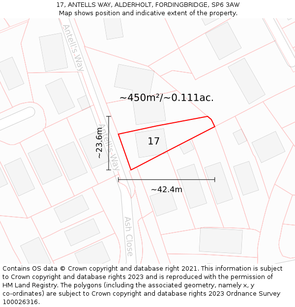 17, ANTELLS WAY, ALDERHOLT, FORDINGBRIDGE, SP6 3AW: Plot and title map