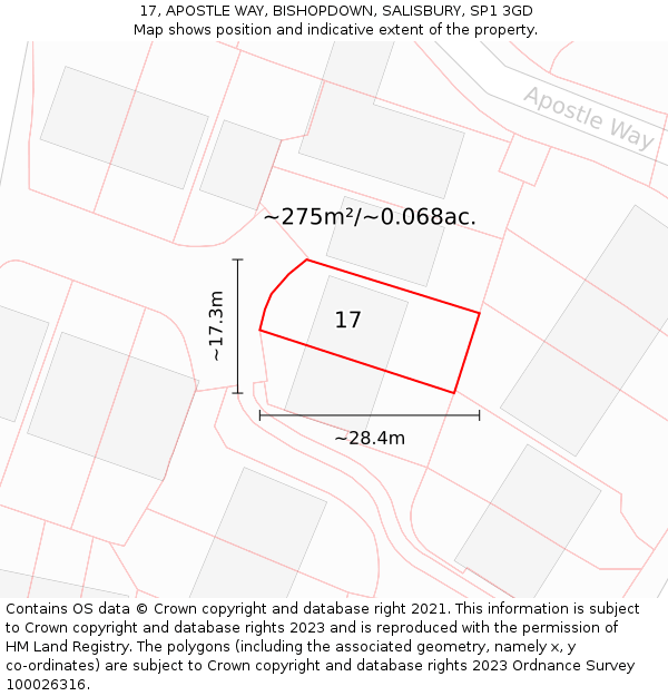 17, APOSTLE WAY, BISHOPDOWN, SALISBURY, SP1 3GD: Plot and title map