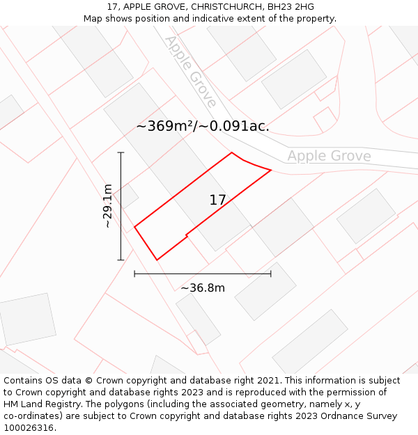 17, APPLE GROVE, CHRISTCHURCH, BH23 2HG: Plot and title map