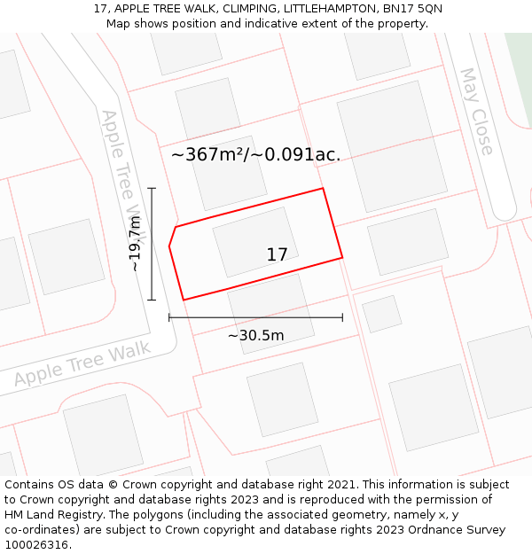 17, APPLE TREE WALK, CLIMPING, LITTLEHAMPTON, BN17 5QN: Plot and title map