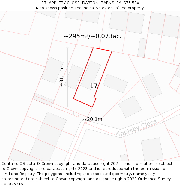 17, APPLEBY CLOSE, DARTON, BARNSLEY, S75 5RX: Plot and title map