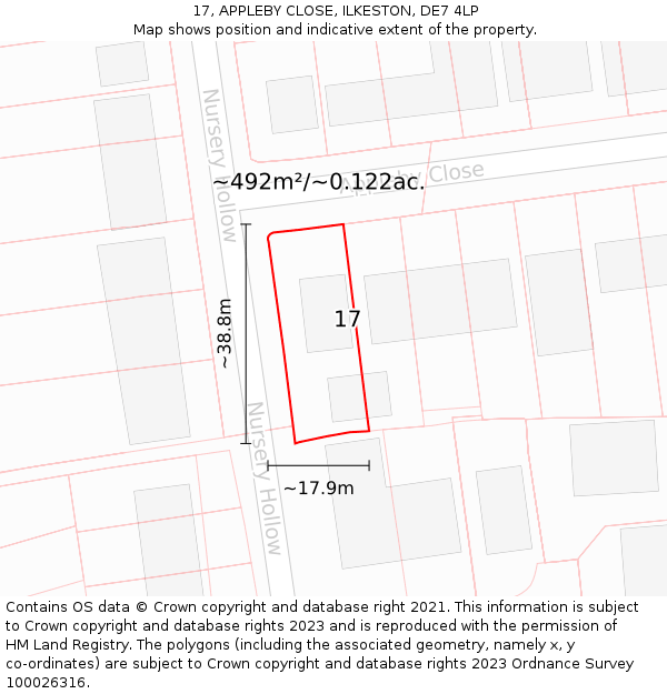 17, APPLEBY CLOSE, ILKESTON, DE7 4LP: Plot and title map