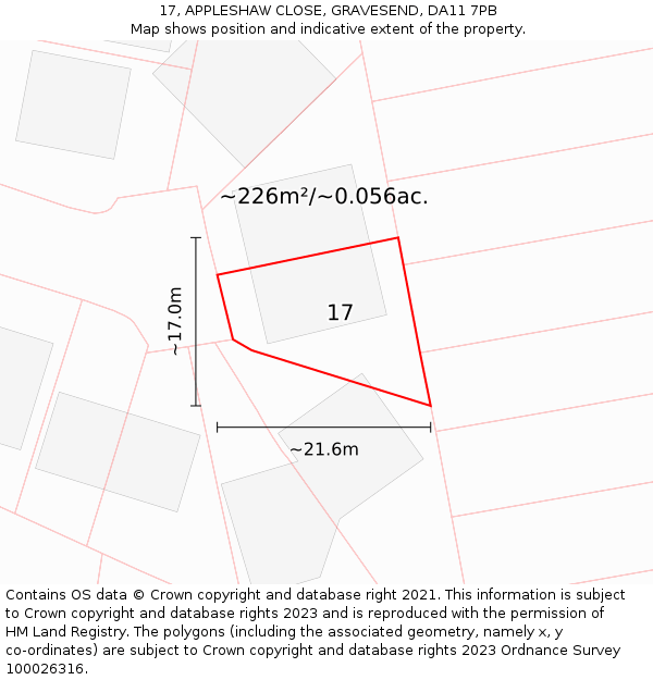 17, APPLESHAW CLOSE, GRAVESEND, DA11 7PB: Plot and title map