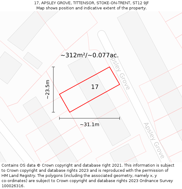 17, APSLEY GROVE, TITTENSOR, STOKE-ON-TRENT, ST12 9JF: Plot and title map