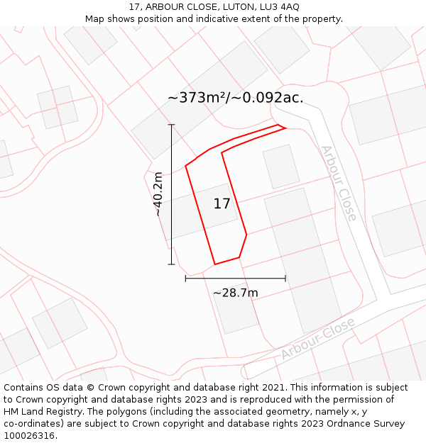 17, ARBOUR CLOSE, LUTON, LU3 4AQ: Plot and title map